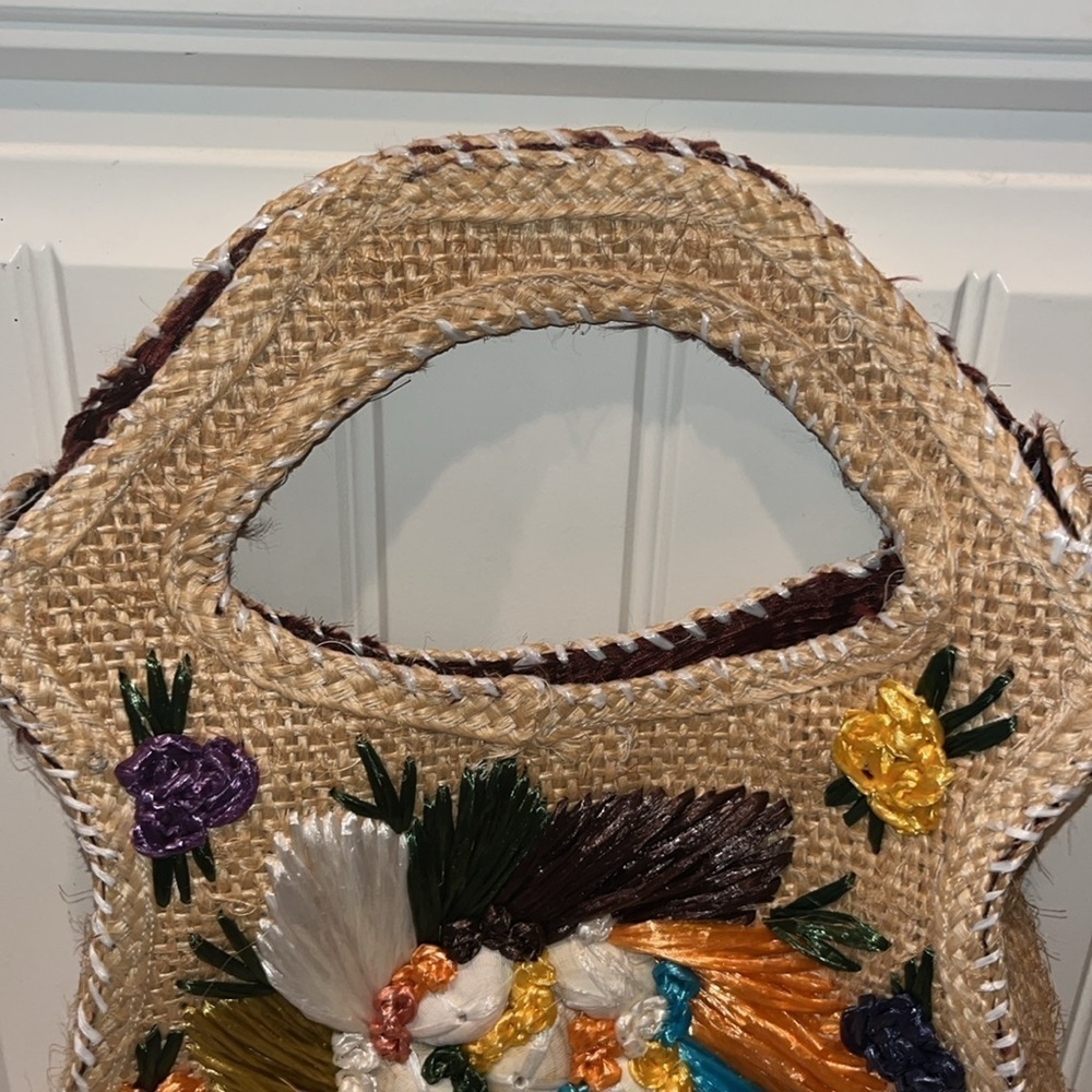 Colorful tropical beachy vintage straw handbag purse beautiful colorful flowers - Picture 4 of 12